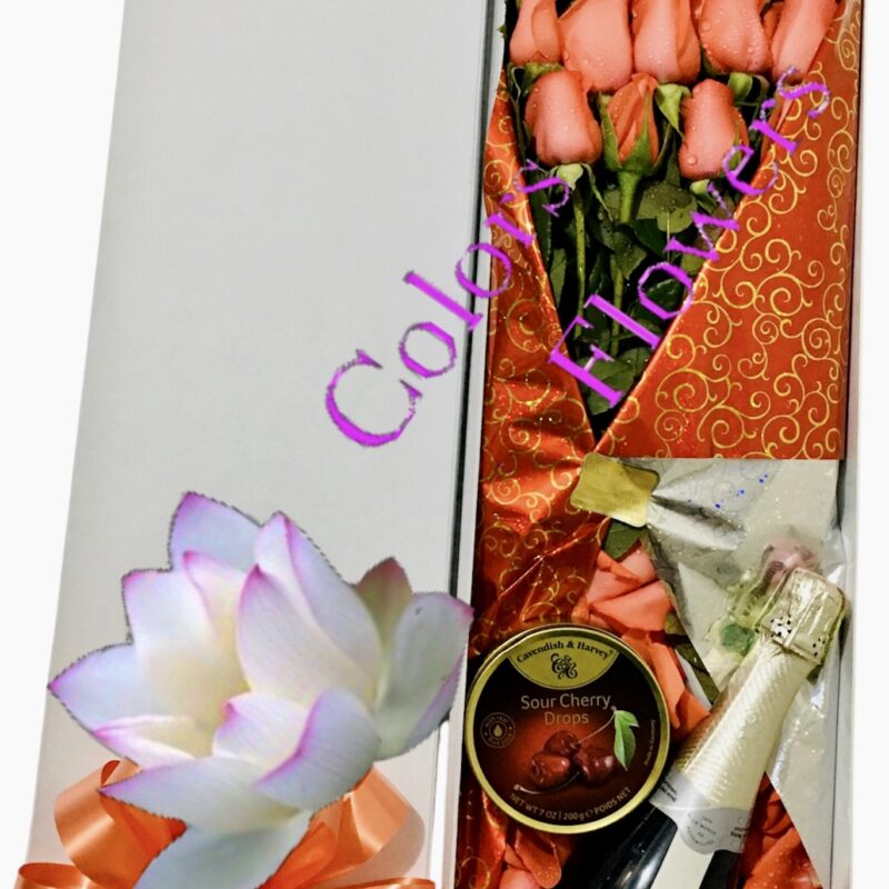 RO-030  Estuche Rosas Vino Espumoso Chocolates